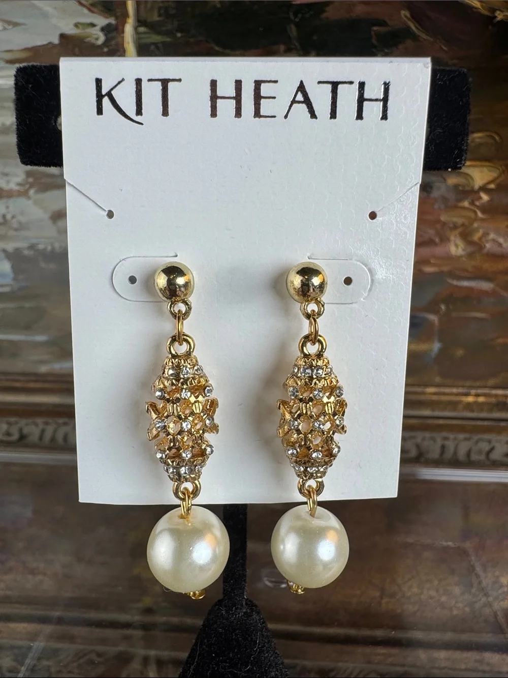 0568-Heath Ceramics Gold Crystal Cluster‎ Earrings with Pearl Drops